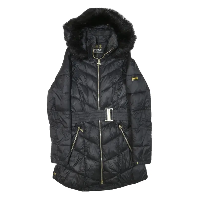 Barbour International Womens Black Quilted Jacket Uk 10 Polyester Blend Zip Faux 1