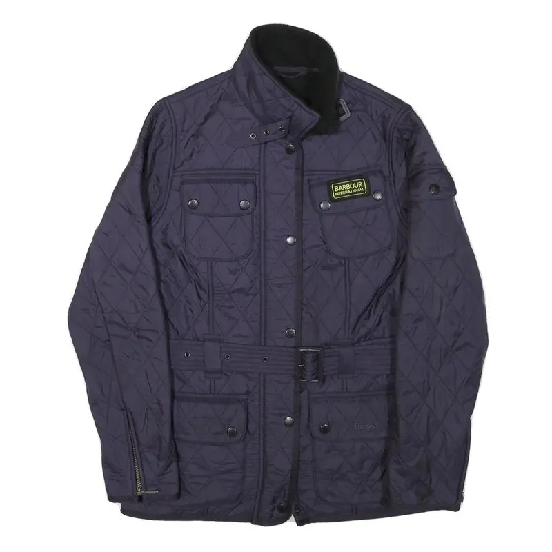 Barbour International Womens Navy Blue Quilted Belted Jacket Uk 10 Polyester 1