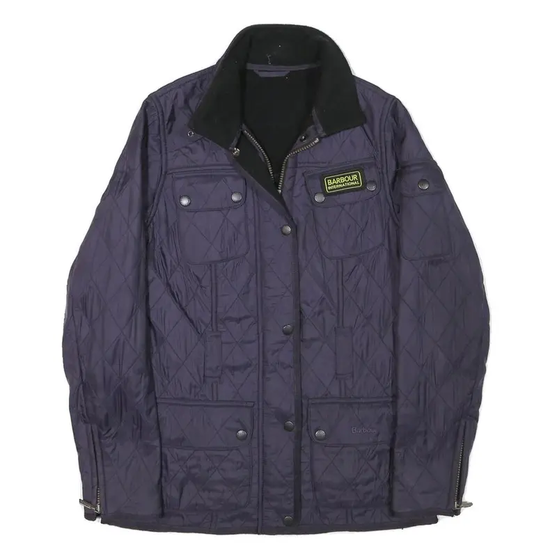 Barbour International Womens Navy Blue Quilted Jacket Uk 6 Polyester Blend Zip 1