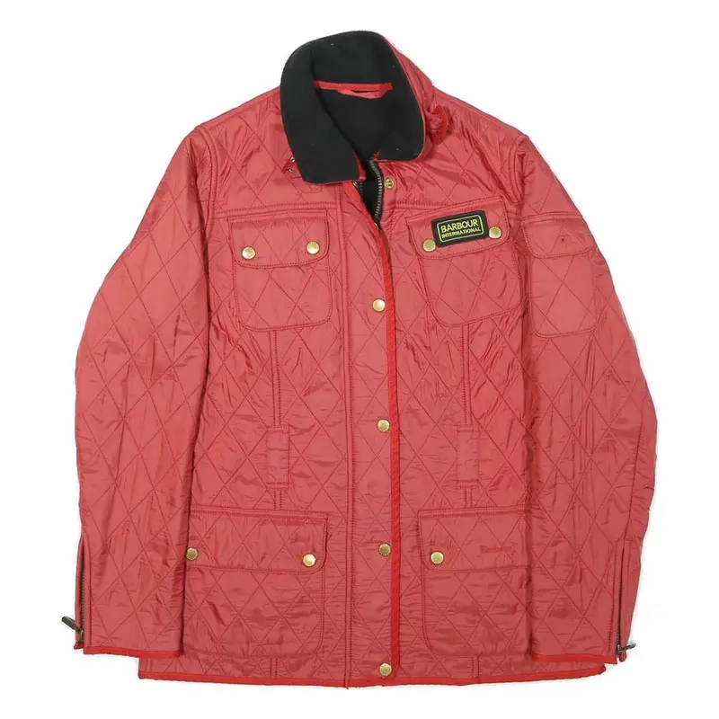 Barbour International Womens Red Quilted Jacket Uk 12 Polyester Blend Zip 1