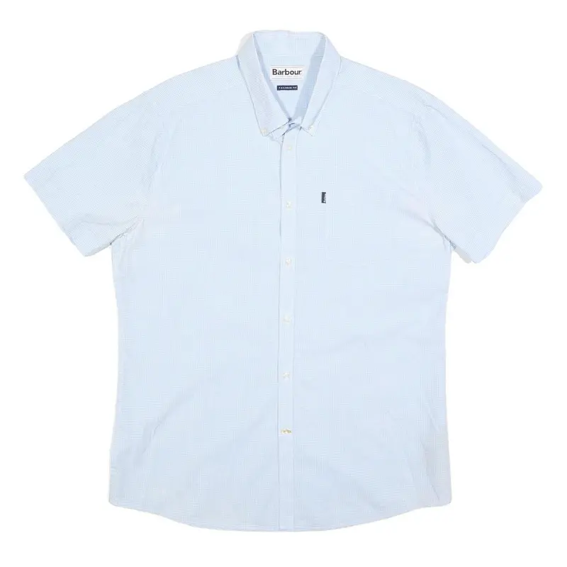Barbour Mens Blue & White Cotton Blend Shirt L Button Down Collar Casual 1