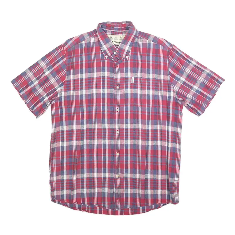 Barbour Mens Red & Blue Check Shirt M Cotton Blend Button Down Summer Casual 1