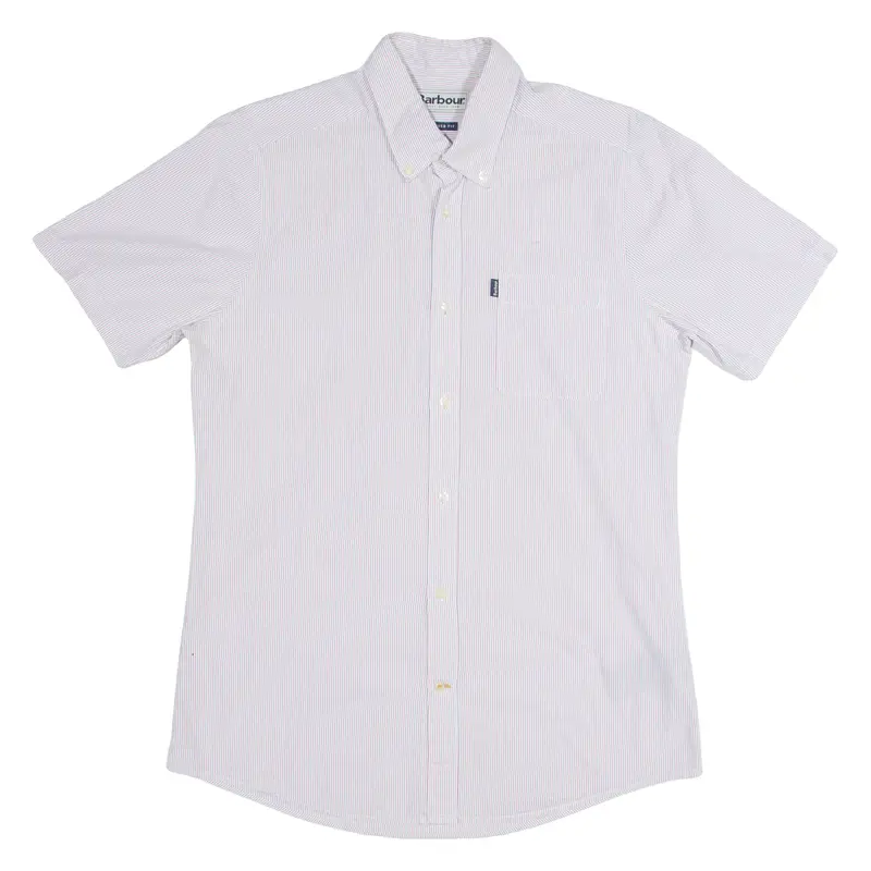 Barbour Seesucker Mens Shirt Red Striped S 1