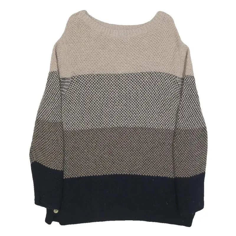Barbour Womens Beige & Navy Patterned Jumper Round Neck Basic Knit Uk 10 Wool 1
