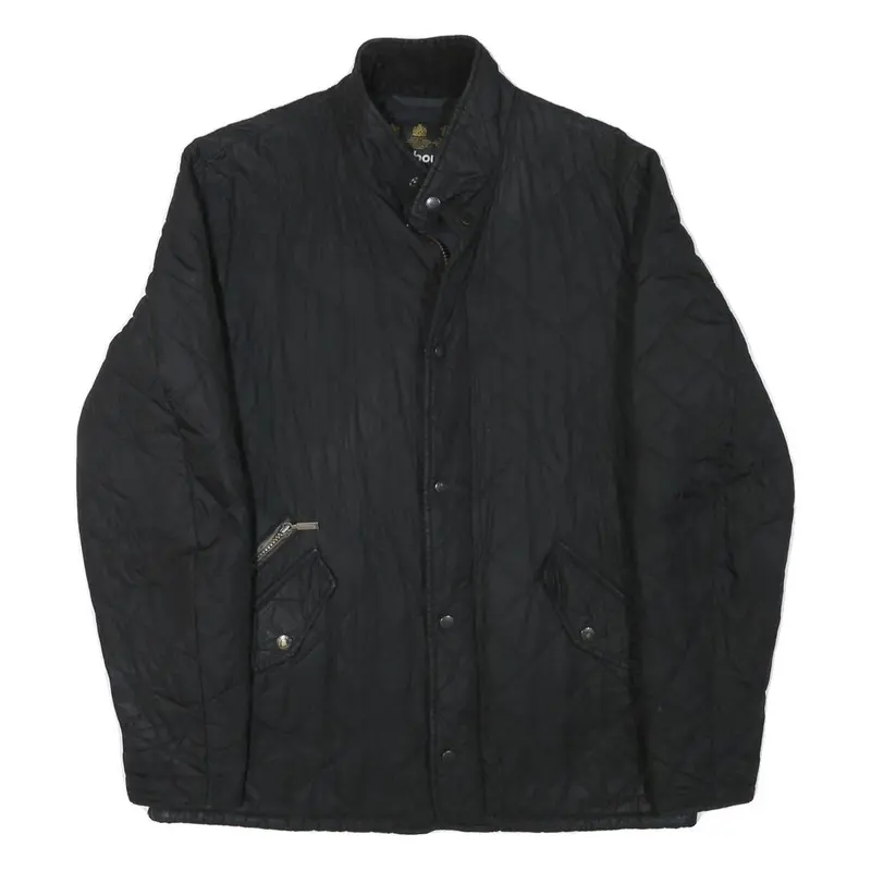 Barbour Womens Black Quilted Jacket M Polyester Blend Button Closure Classic 1