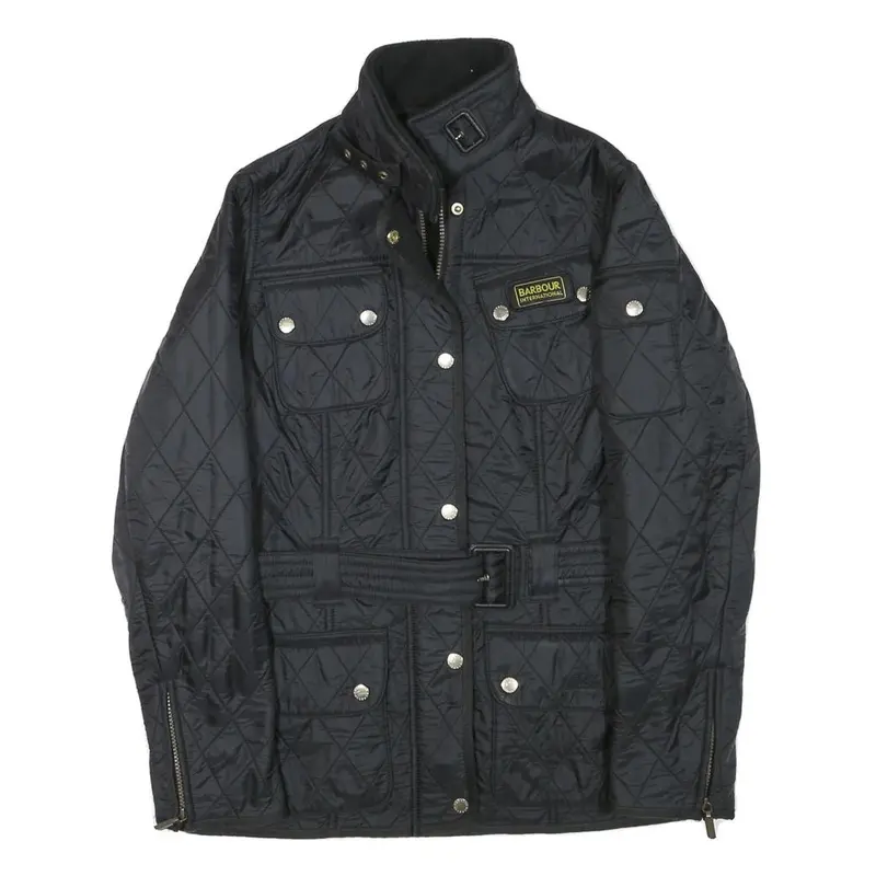 Barbour Womens Black Quilted Jacket Uk 10 Polyester Blend Zip Belted 1