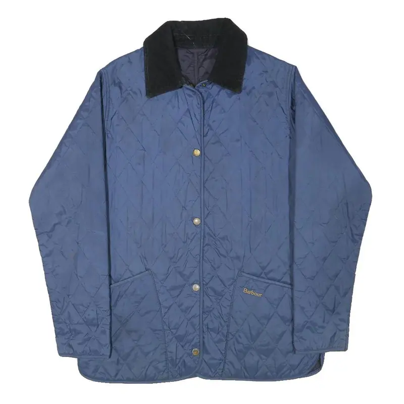 Barbour Womens Blue Quilted Jacket M Polyester Blend Button Closure Classic 1