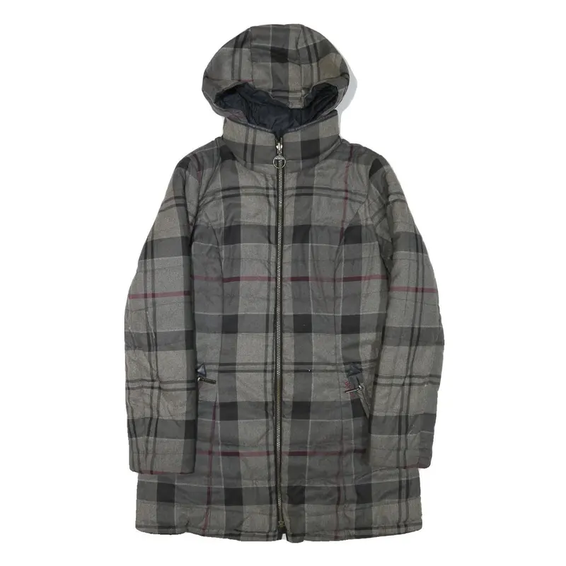 Barbour Womens Grey & Black Outdoor Checked Jacket S Polyester Blend Woven Zip 1