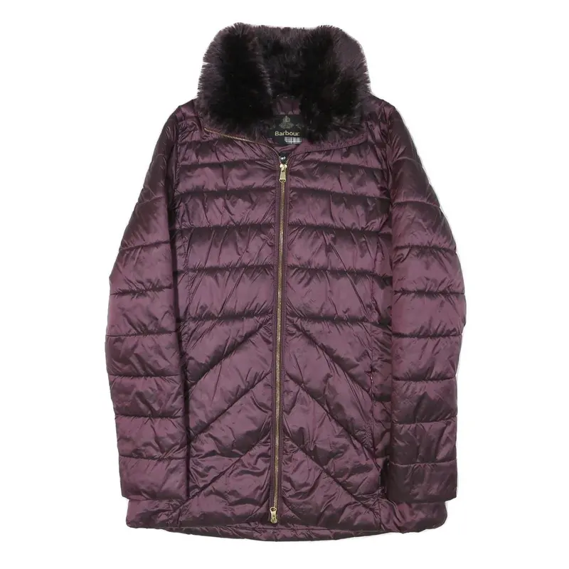 Barbour Womens Purple Zip Jacket Uk 10 Polyester Blend Quilted Warm Collar 1
