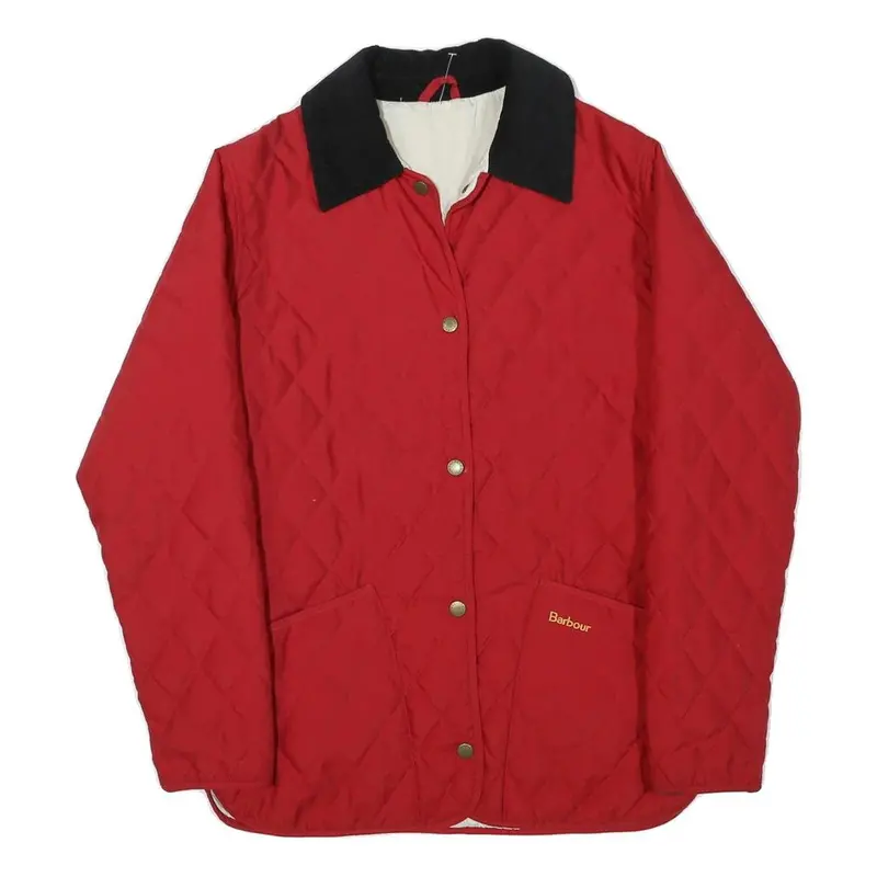 Barbour Womens Red Quilted Jacket M Polyester Blend Button Closure Classic 1