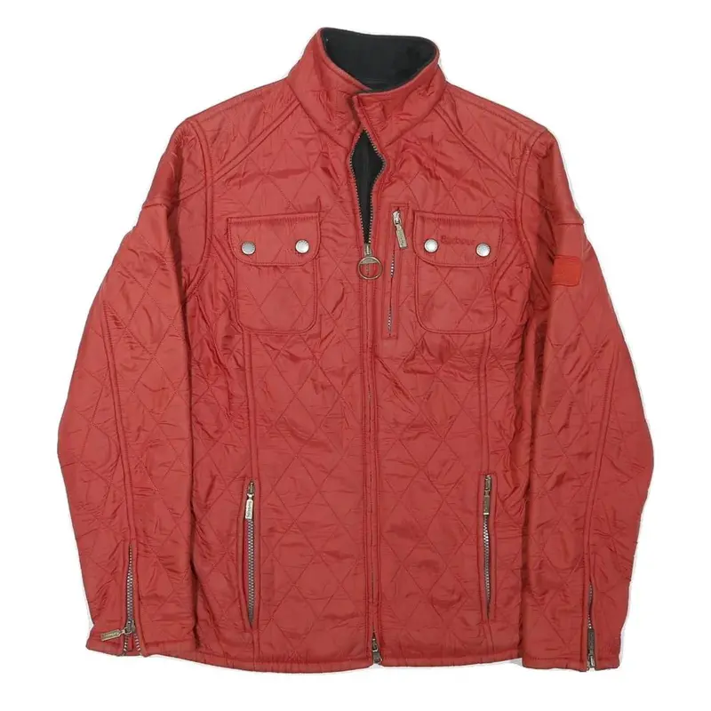 Barbour Womens Red Quilted Jacket S Polyester Blend Zip Pocket Detail 1