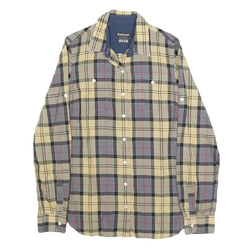 Barbour Womens Yellow & Grey Check Shirt Uk 8 Long Sleeve Cotton Classic 1