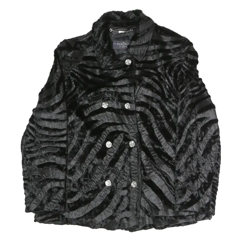 Baronia Womens Black Polyester Blend Button Jacket M Textured Faux Fur 1