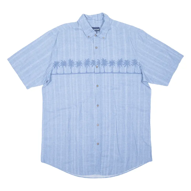 Basic Editions Palm Trees Mens Shirt Blue Striped L 1