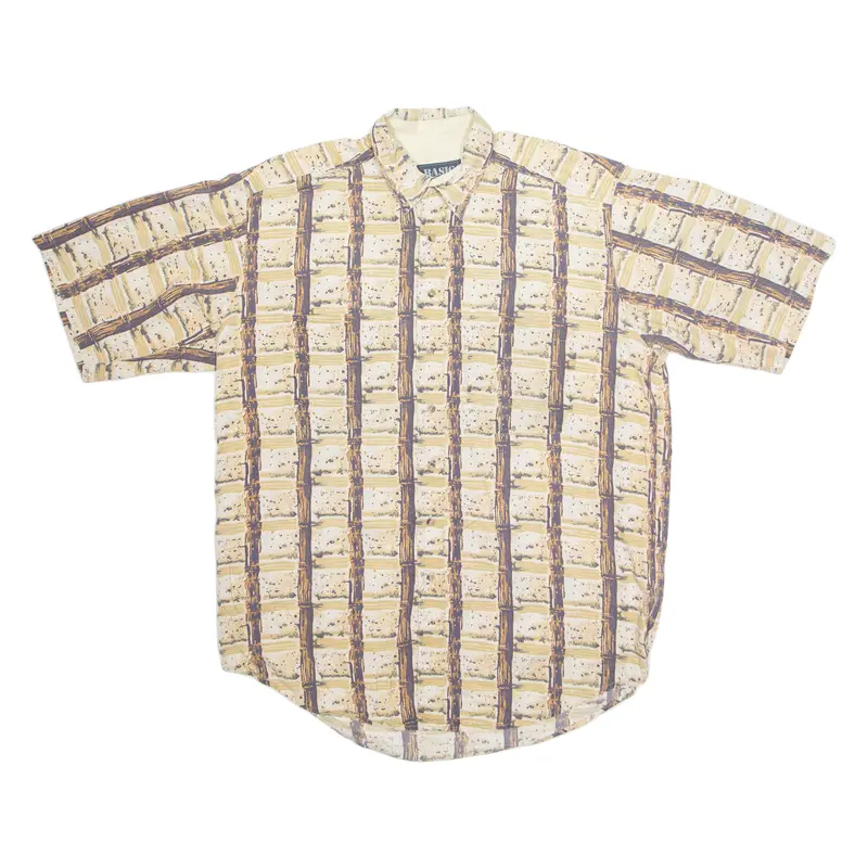 Basic Options Mens Hawaiian Shirt Beige Crazy Pattern L 1