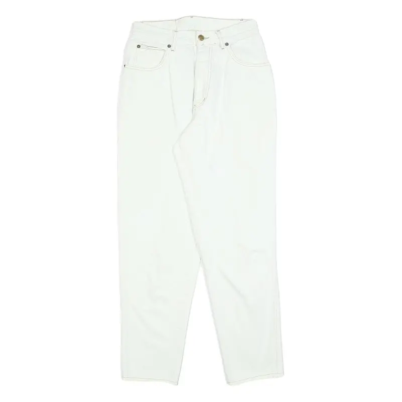 Basic Womens Regular Fit White Cotton Blend Denim Jeans W26 L28 Classic Zip 1