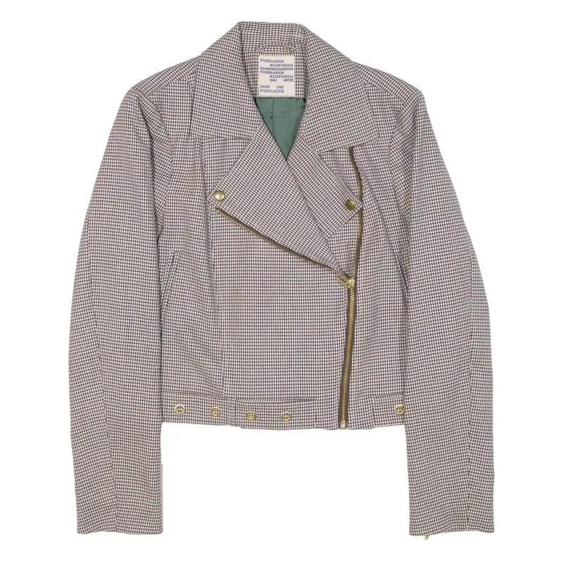 Baum Und Pferdgarten Womens Biker Jacket Beige Viscose Houndstooth S 1