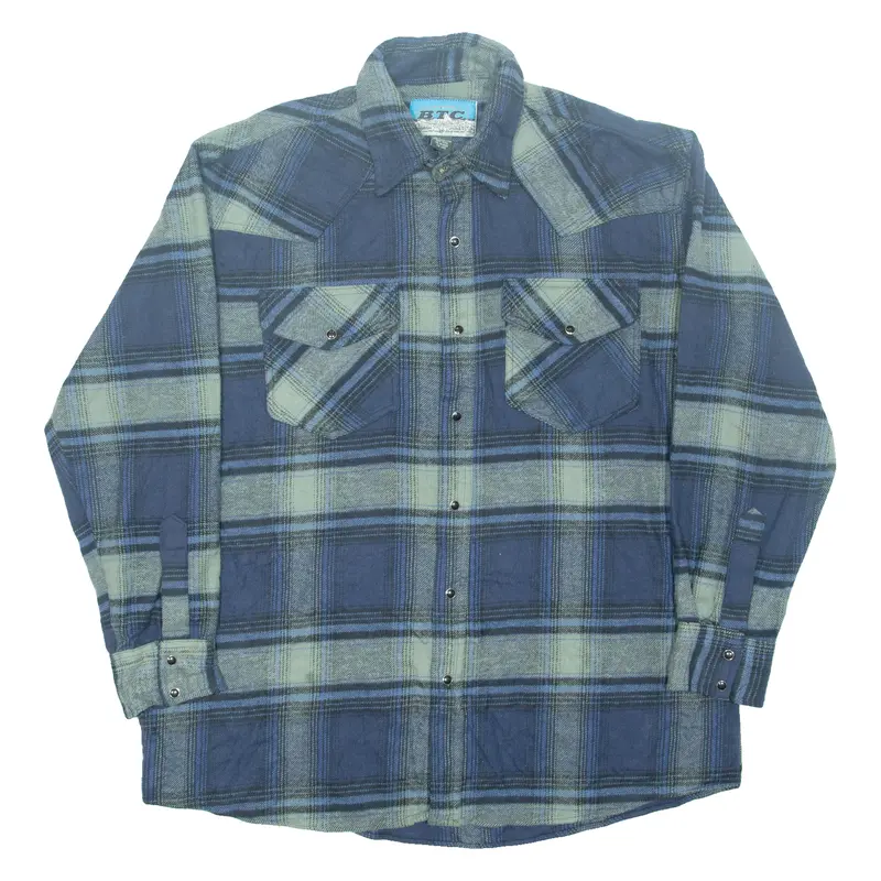 Bay Trading Company Quality Sportswear Mens Flannel Shirt Blue Check L 1