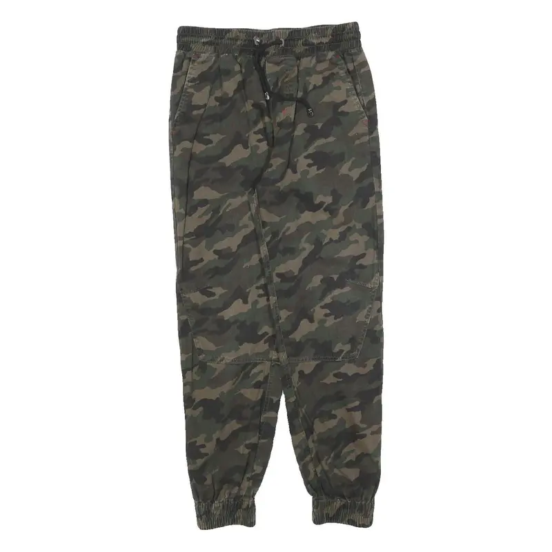 Bckj Mens Slim Cotton Blend Green Camouflage Trousers W26 L26 Drawstring Casual 1