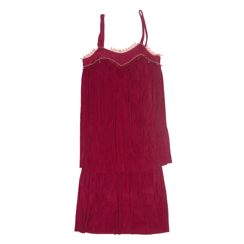Beaded Womens Day Dress Maroon Sleeveless Midi M 1