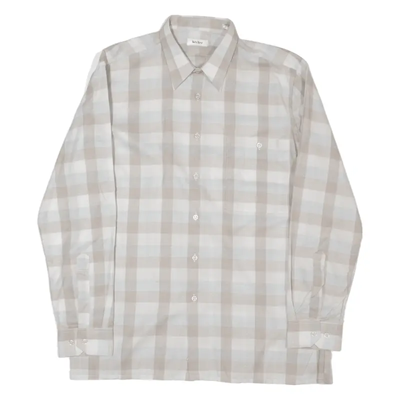 Becker Mens Shirt Beige Check Long Sleeve L 1