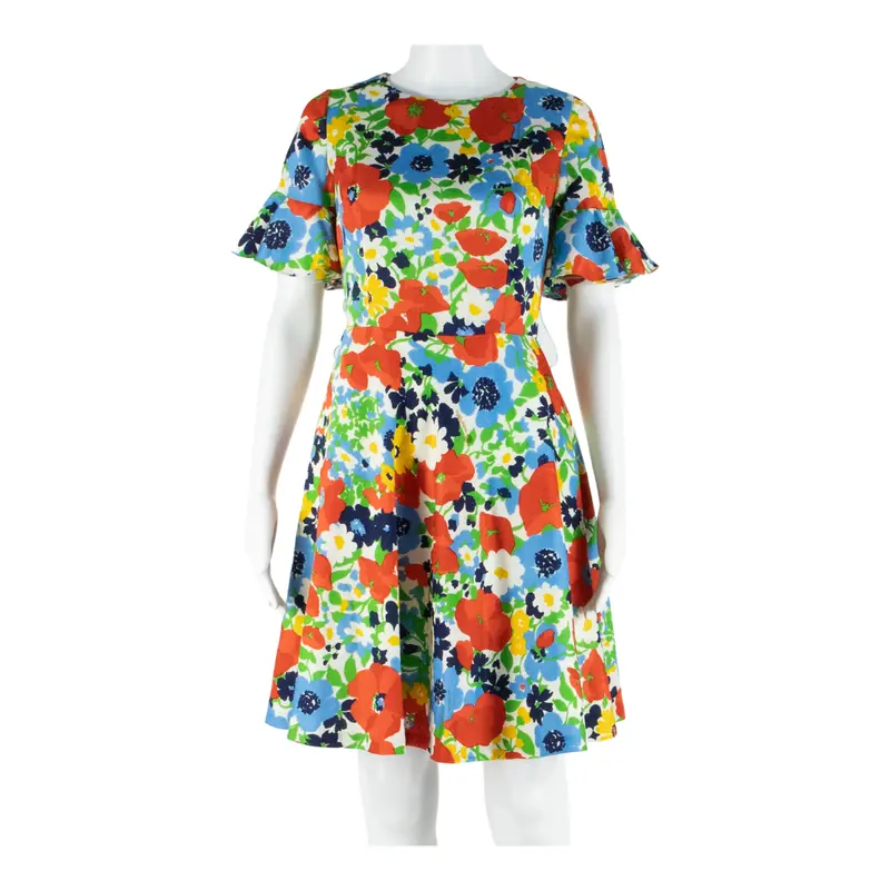 Bed Rose Womens Day Dress Blue Floral Short Sleeve Knee Length S 1