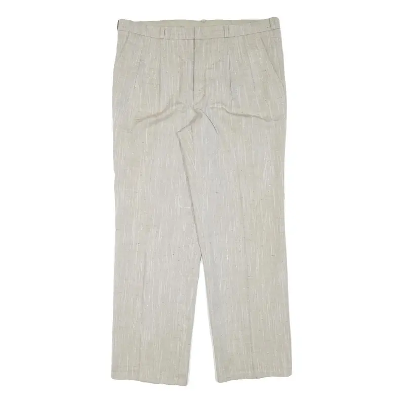 Beige Mens Cotton Blend Regular Fit Straight Leg Trousers W36 L30 Summer Casual 1