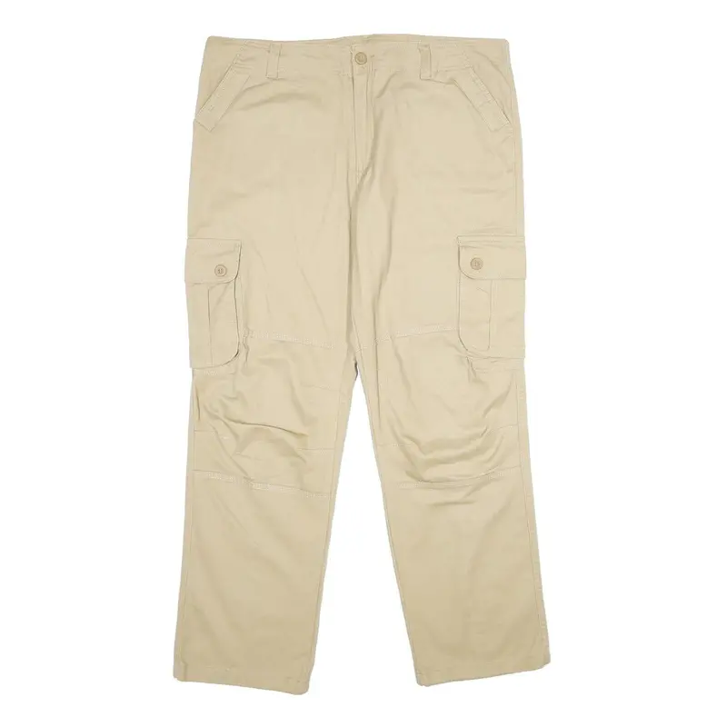 Beige Mens Regular Fit Cotton Cargo Trousers W38 L31 Casual Workwear Zip 1
