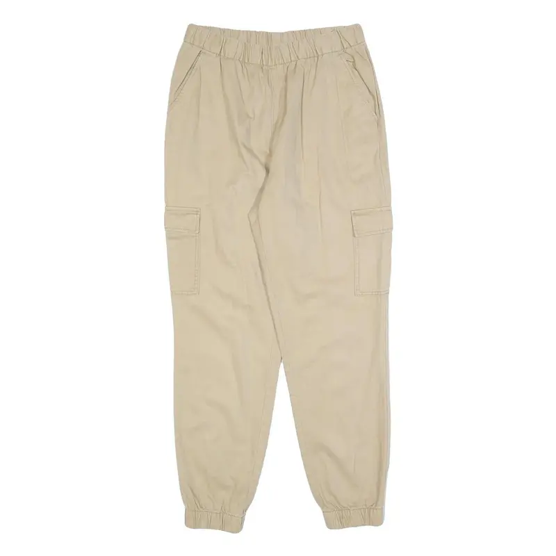 Beige Womens Relaxed Cotton Blend Cargo Trousers W28 L28 Elasticated Waist 1
