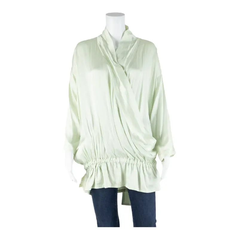 Belize Womens Top Green V-Neck 3/4 Sleeve Silk L 1