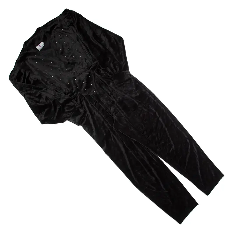 Belle Epoque Rhinestones Womens Jumpsuit Black 90S Tapered Velvet S 1