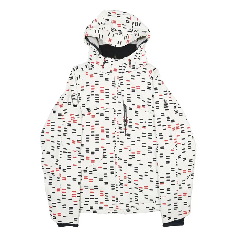 Below Zero Mens White & Black Red Patterned Zip Nylon Jacket S Outdoor Hooded 1
