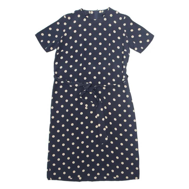 Belted Womens Shift Dress Blue 90S Polka Dot Short Sleeve Knee Length M 1