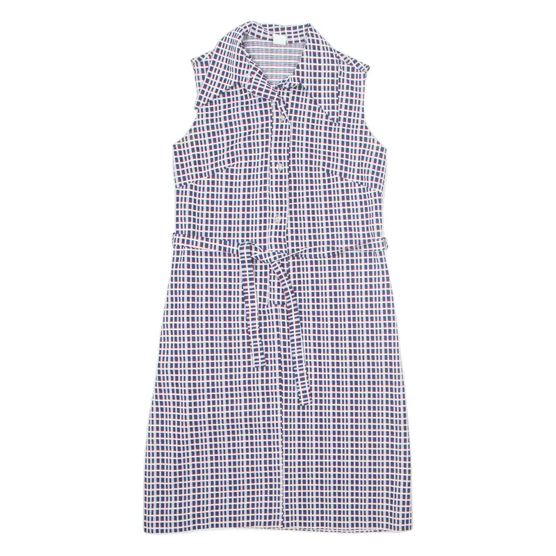 Belted Womens Shirt Dress Blue Check Sleeveless Knee Length M 1
