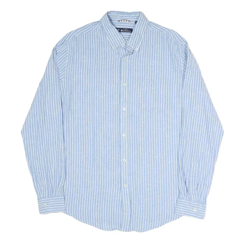 Ben Sherman Mens Blue & White Striped Shirt L Cotton Blend Long Sleeve Button 1