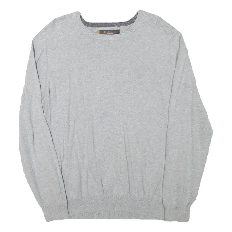 Ben Sherman Mens Grey Plain Cotton Blend Jumper Crew Neck Regular L 1