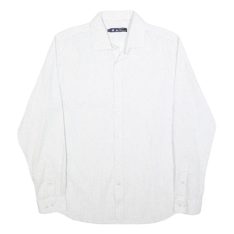 Ben Sherman Mens White & Black Shirt S Long Sleeve Cotton Blend Smart Casual 1
