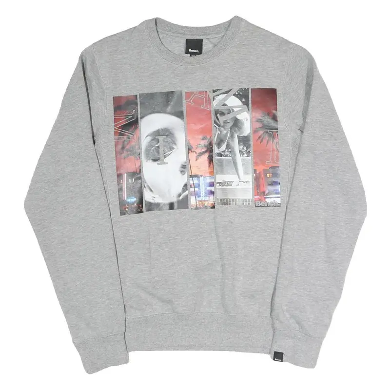 Bench Mens Grey Cotton Blend Crew Neck M Graphic Print Casual Sweatshirt 1