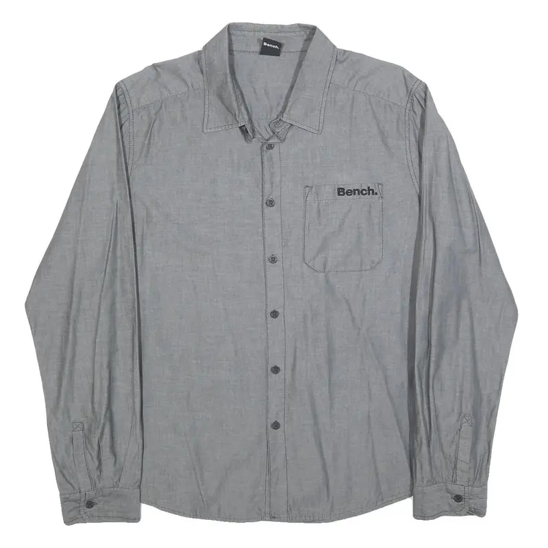 Bench Mens Grey Cotton Blend Shirt 2Xl Long Sleeve Button Casual Workwear 1