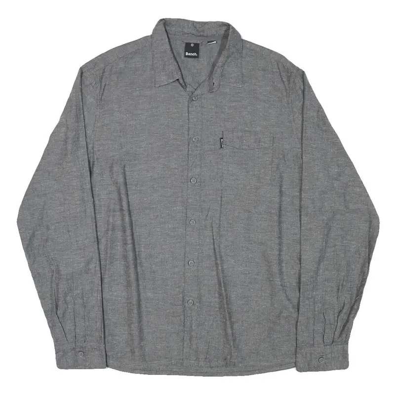 Bench Mens Grey Cotton Blend Shirt Xl Casual Button Front Pocket Long Sleeve 1