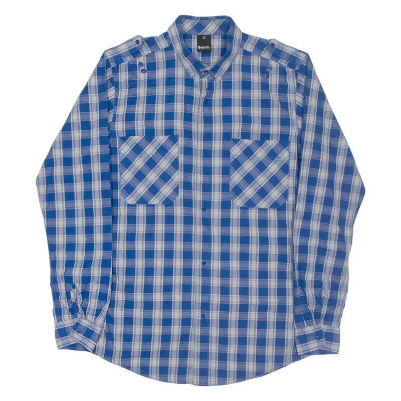 Bench Mens Shirt Blue Check Long Sleeve S 1