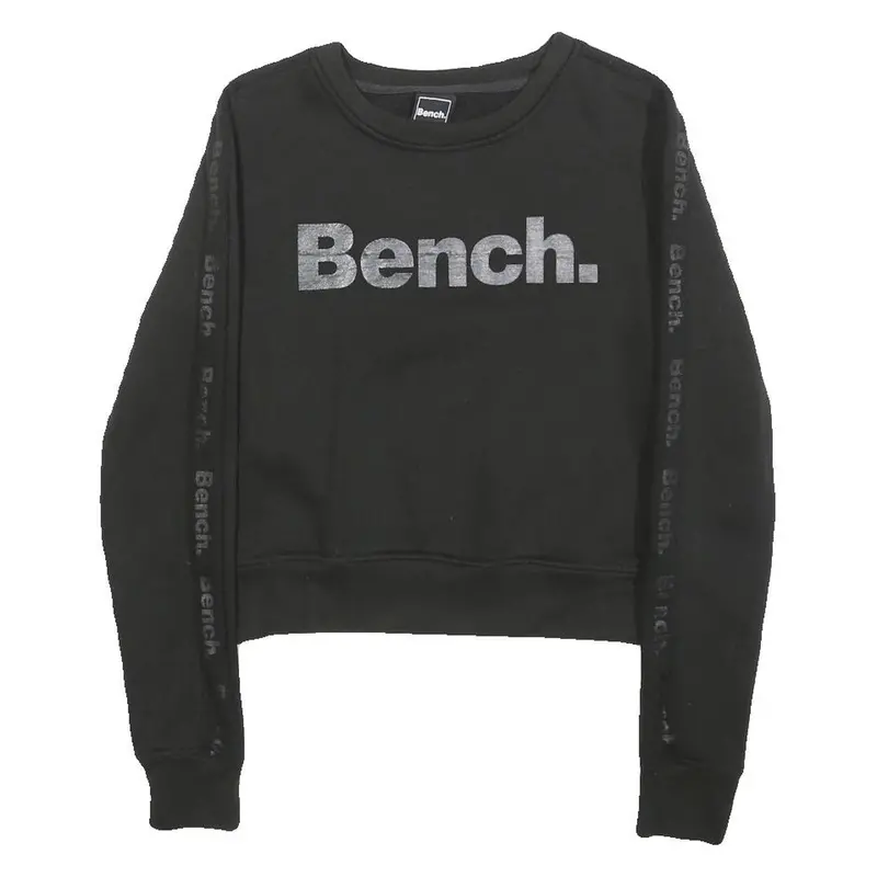 Bench Womens Black Crew Neck Xs Sweatshirt Cotton Blend Logo Printed 1
