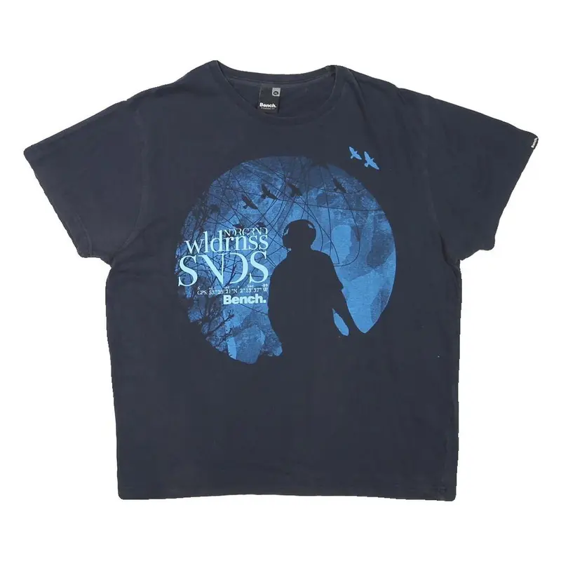 Bench Womens Navy Blue Graphic T-Shirt Xl Short Sleeve Crew Neck Cotton Blend 1