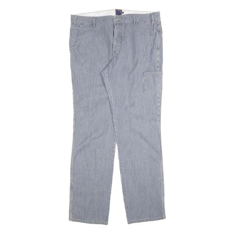 Bendmon Mens Cotton Blend Blue Pinstripe Regular Fit Straight Trousers W36 L33 1