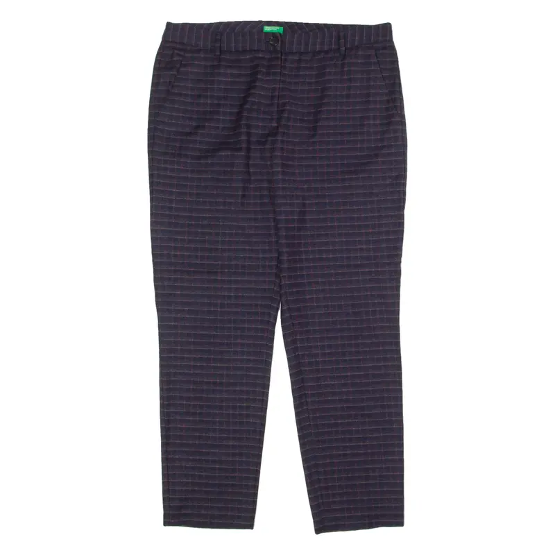 Benetton Check Suit Womens Trousers Blue Regular Straight Wool W36 L28 1