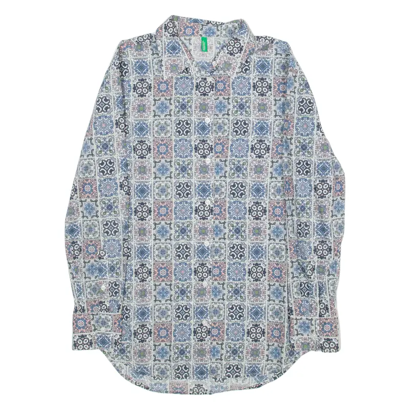 Benetton Mens Shirt Blue Check Long Sleeve Xs 1