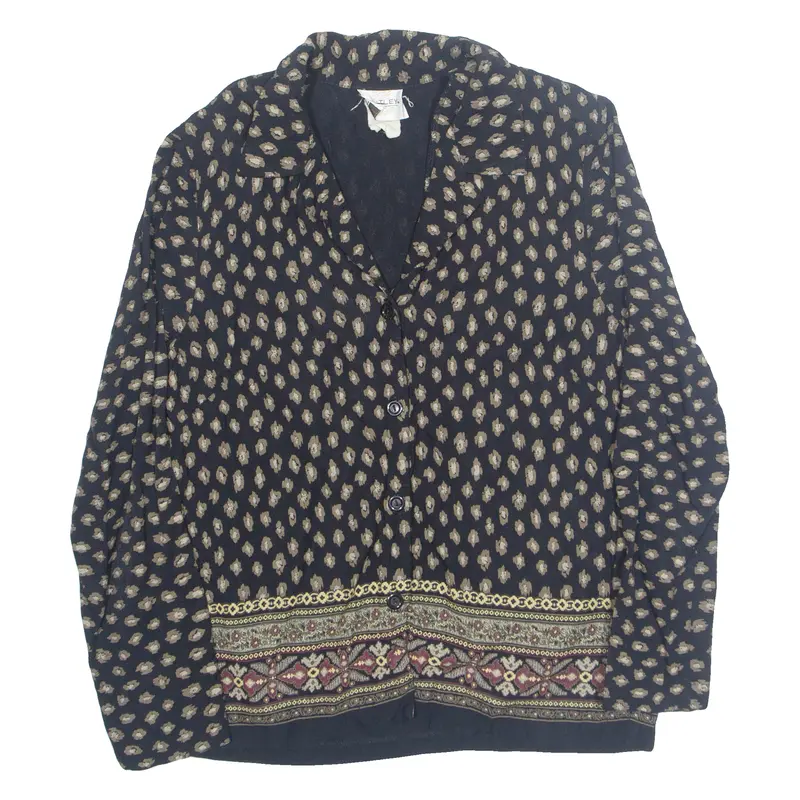 Bentley Womens Printed Blouse Black Collared Long Sleeve Crazy Pattern M 1