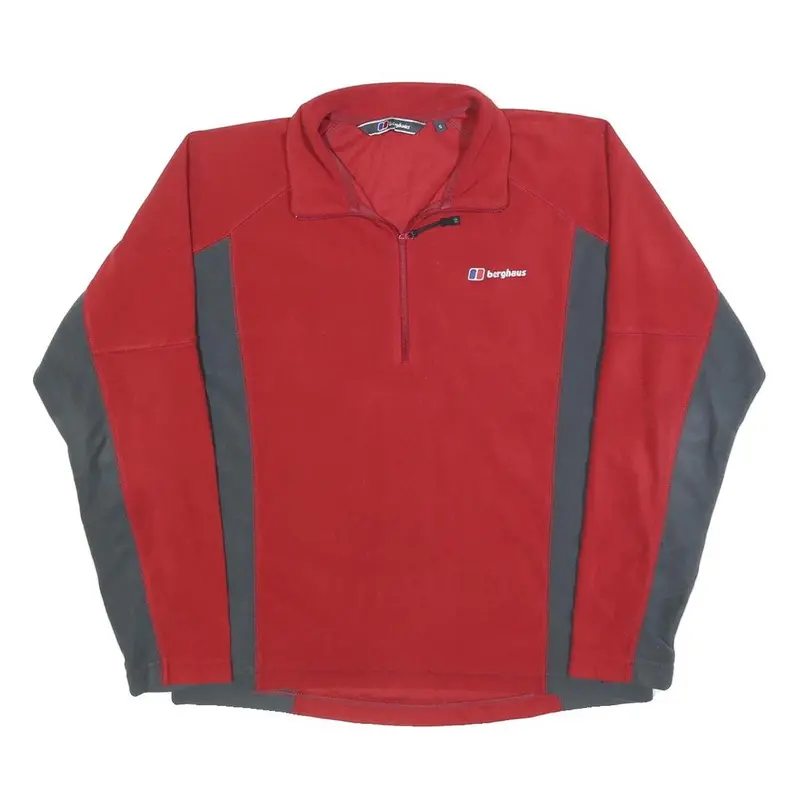 Berghaus Mens Red & Grey Polyester Pullover Plain 1/4 Zip Jumper S Outdoor 1