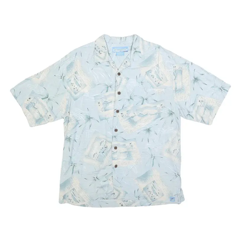 Bermuda Bay Mens Blue Silk Hawaiian Shirt M Lightweight Tropical Print 1
