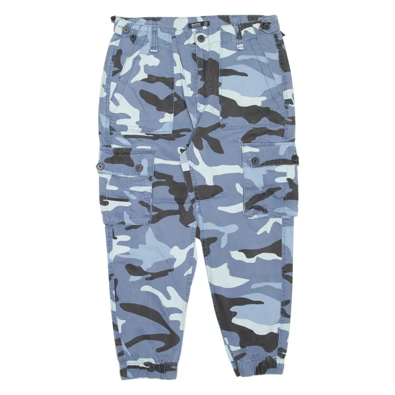 Bershka Camo Cargo Womens Trousers Blue Regular Tapered W32 L23 1